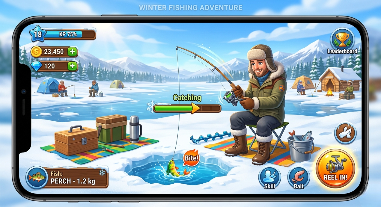 Game icon for Winter Fishing: Ice Catch with Friends - Cooperative mobile fishing game